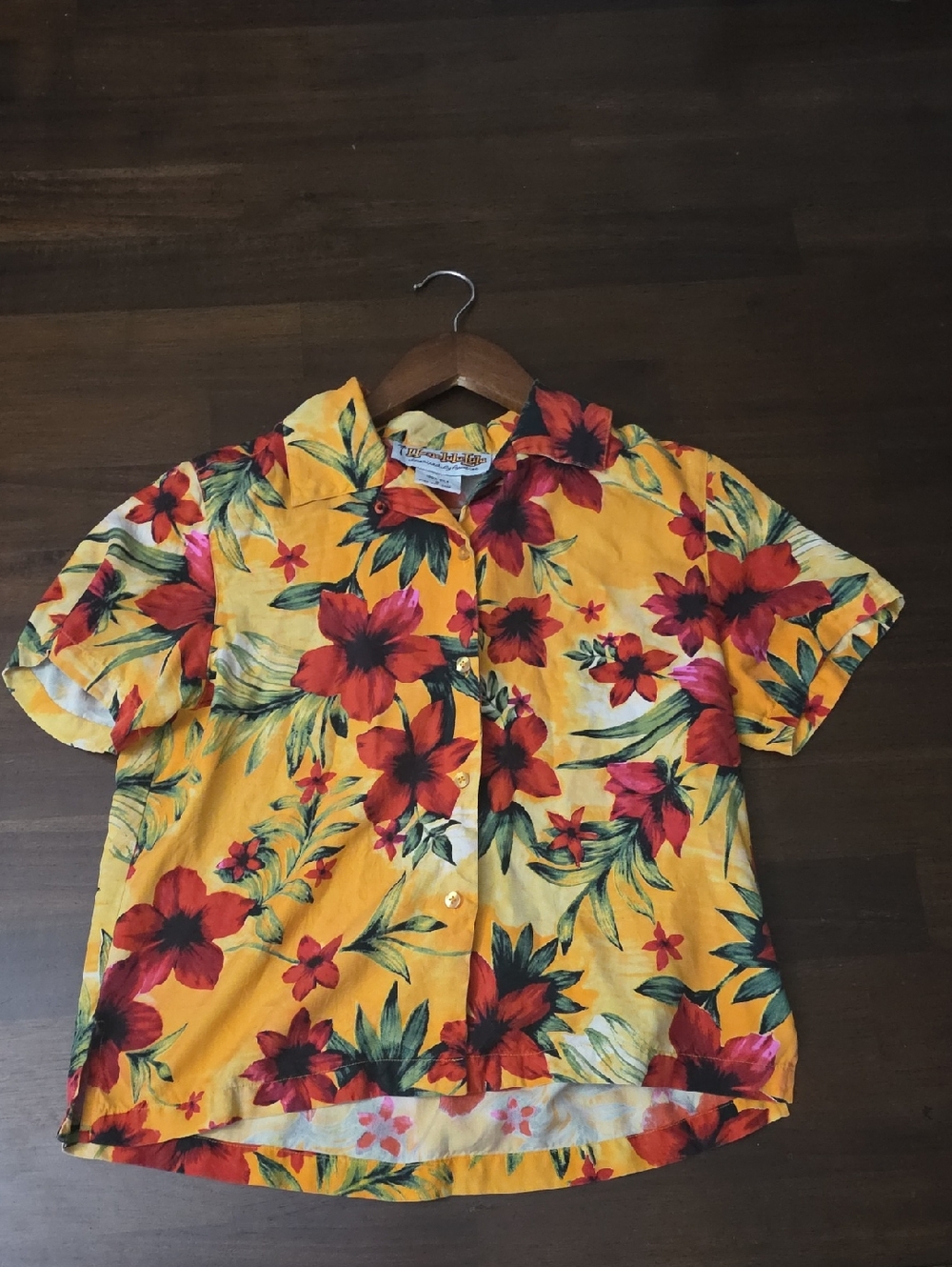 HonoluluLulu Yellow And Orange Floral Silk Hawaiian Button-Up Shirt
